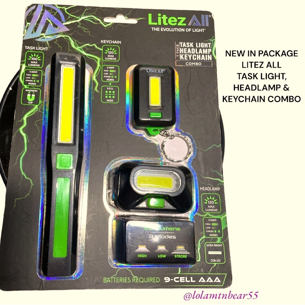 NEW INPACKAGE 3 PIECE LITEZ ALL TASK LIGHT HEADLAMP & KEYCHAIN COMBO-KEEP IN CAR